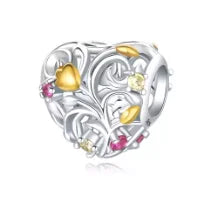 Dije de corazón de amor con cuentas de flores de cepa de vid hueca