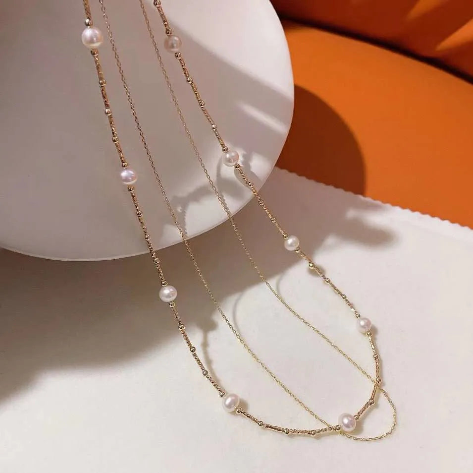 Collar de perlas de agua dulce de doble capa para mujer