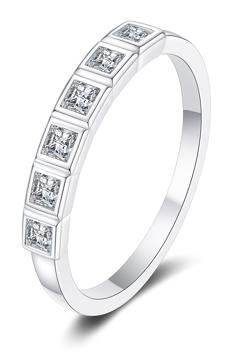 0.56CT Princess Cut Moissanite Ring in 925 Silver with 18K White Gold Plating. Elegant & Timeless.