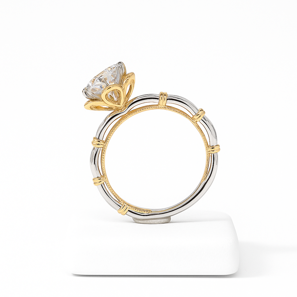 Romantic Platinum Moissanite Ring Brilliant-cut moissanite set in pure 925 silver with a platinum finish.