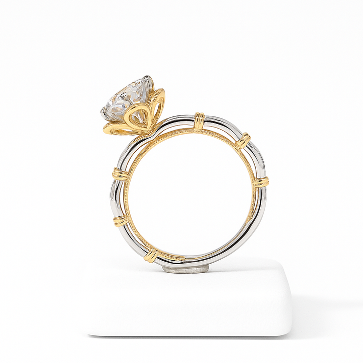 Romantic Platinum Moissanite Ring Brilliant-cut moissanite set in pure 925 silver with a platinum finish.