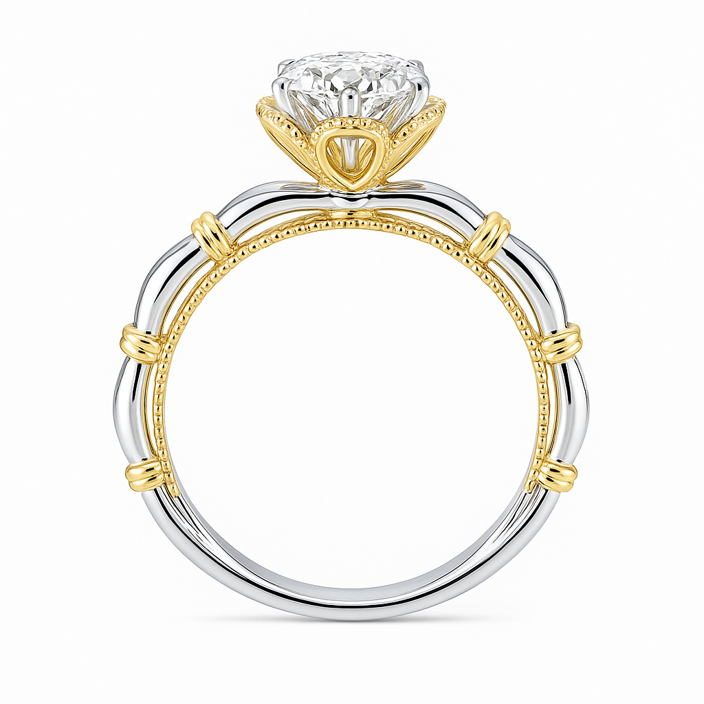 Anillo romántico de moissanita de platino Moissanita de talla brillante engastada en plata 925 pura con acabado de platino.