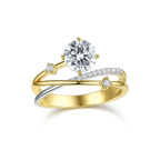 Constellation of Light Ring Star-inspired design. 1 ct moissanite set in gold-plated 925 silver with elegant four-claw setting.