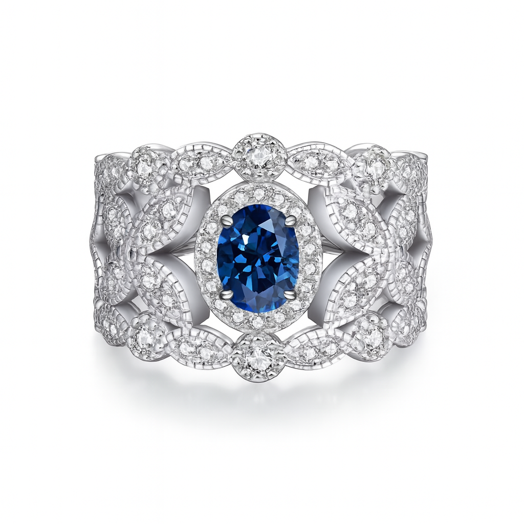 Ornate Moissanite Ring in 925 Silver