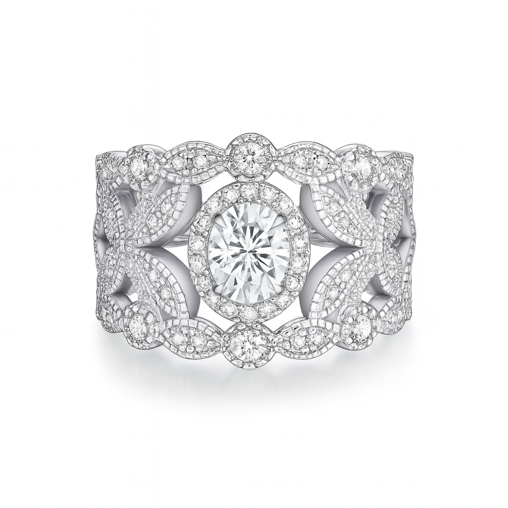 Ornate Moissanite Ring in 925 Silver