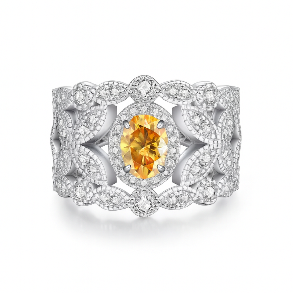 Ornate Moissanite Ring in 925 Silver