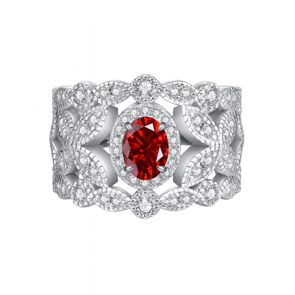 Ornate Moissanite Ring in 925 Silver