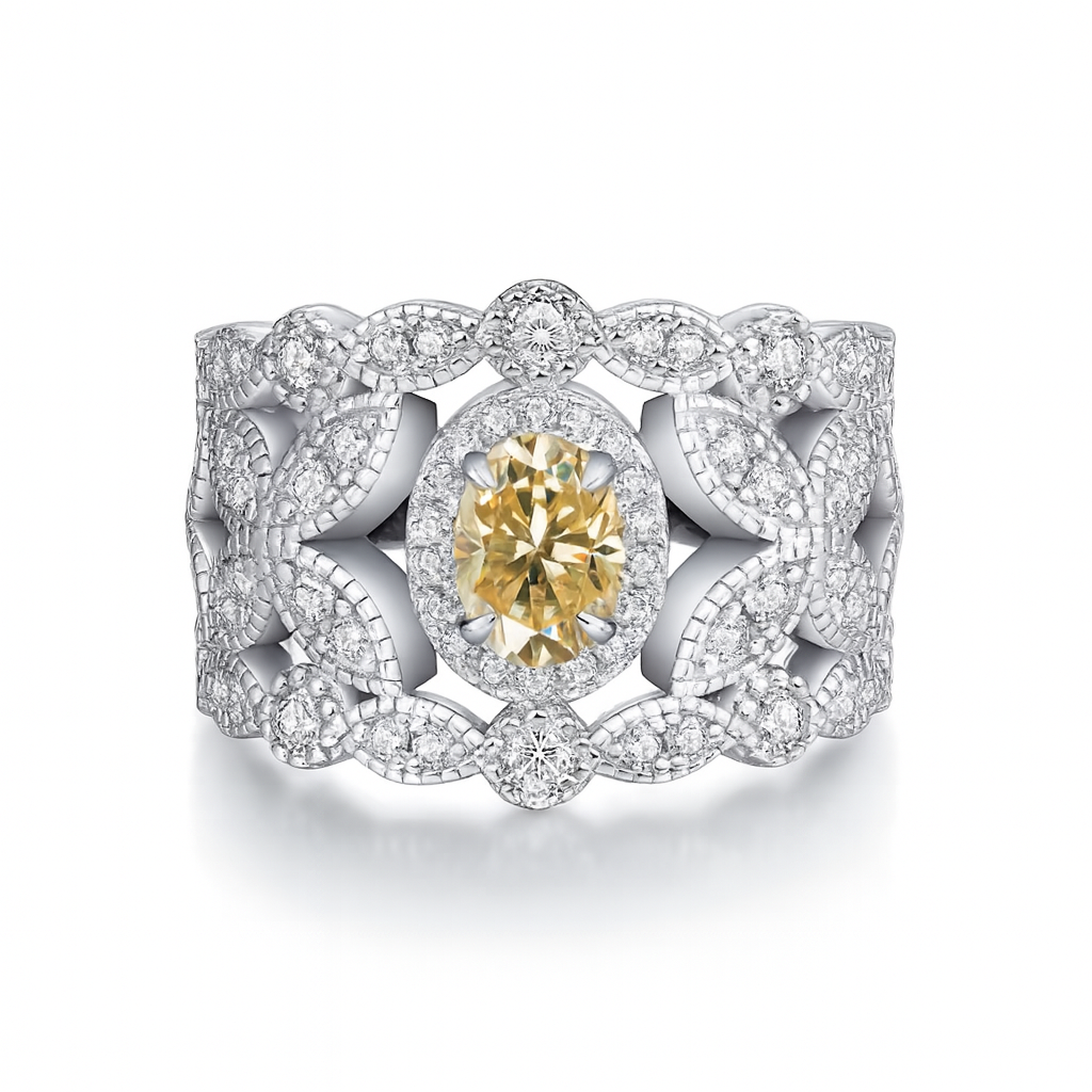 Ornate Moissanite Ring in 925 Silver