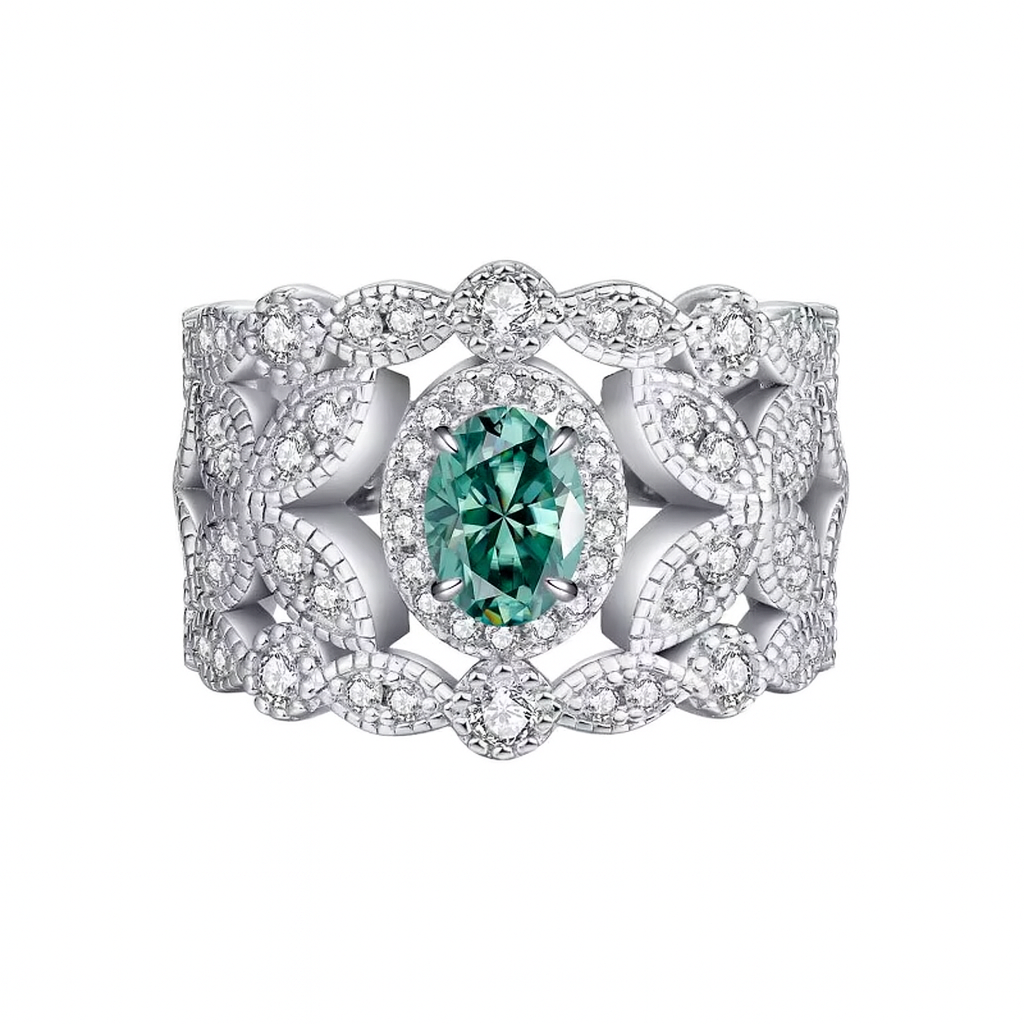 Ornate Moissanite Ring in 925 Silver