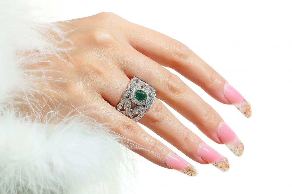 Ornate Moissanite Ring in 925 Silver