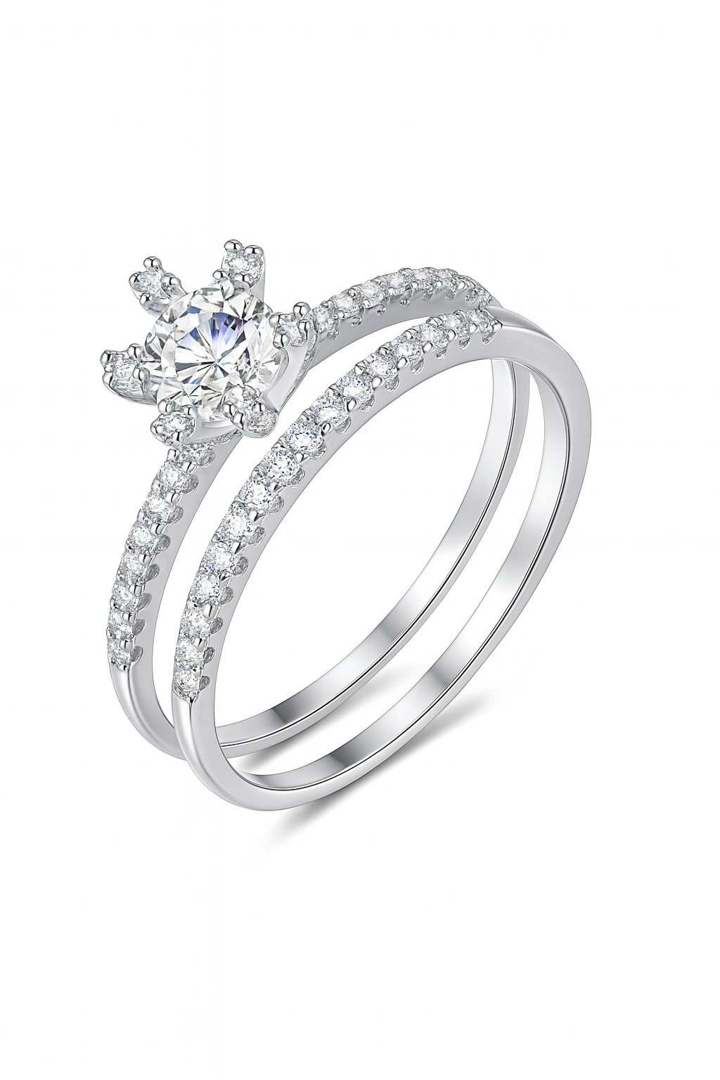 Three Piece 0.5Ct Princess-Cut Zirconia Crown Ring Set in 925 Sterling Silver
