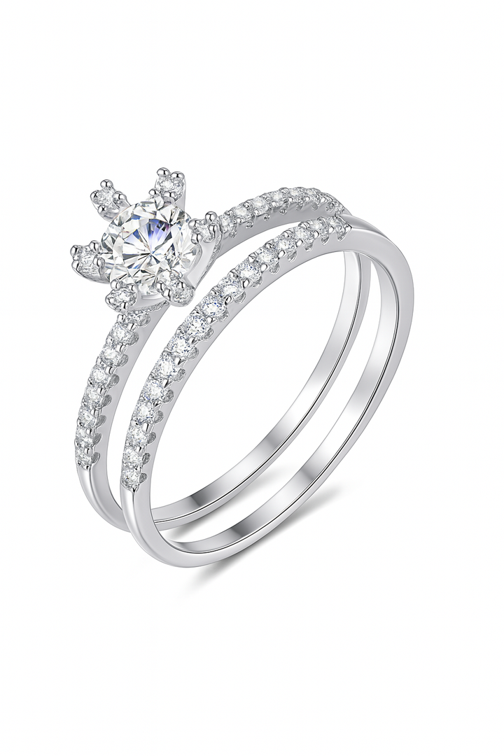 Three Piece 0.5Ct Princess-Cut Zirconia Crown Ring Set in 925 Sterling Silver