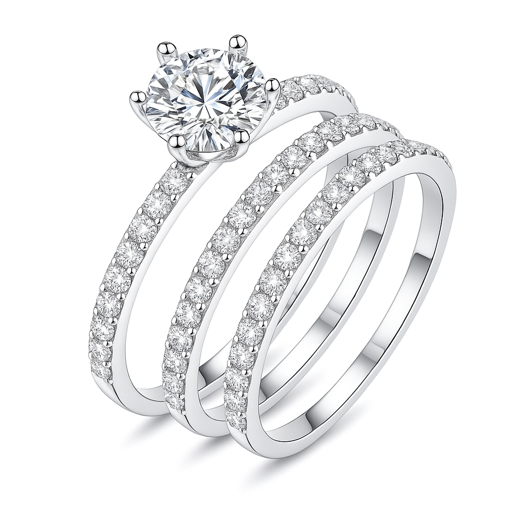 Three Piece 0.5Ct Princess-Cut Zirconia Crown Ring Set in 925 Sterling Silver