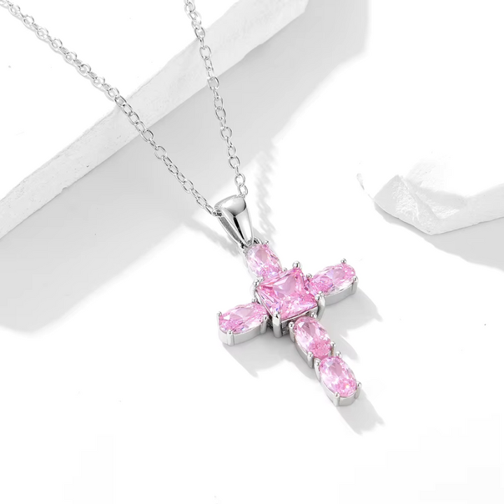 Pink Cross Silver Necklace
