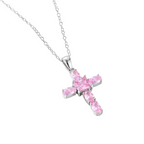 Pink Stone Cross Pendant Necklace