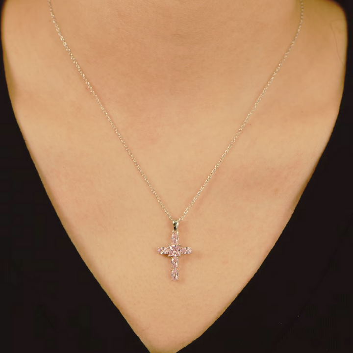 Pink Cross Silver Necklace