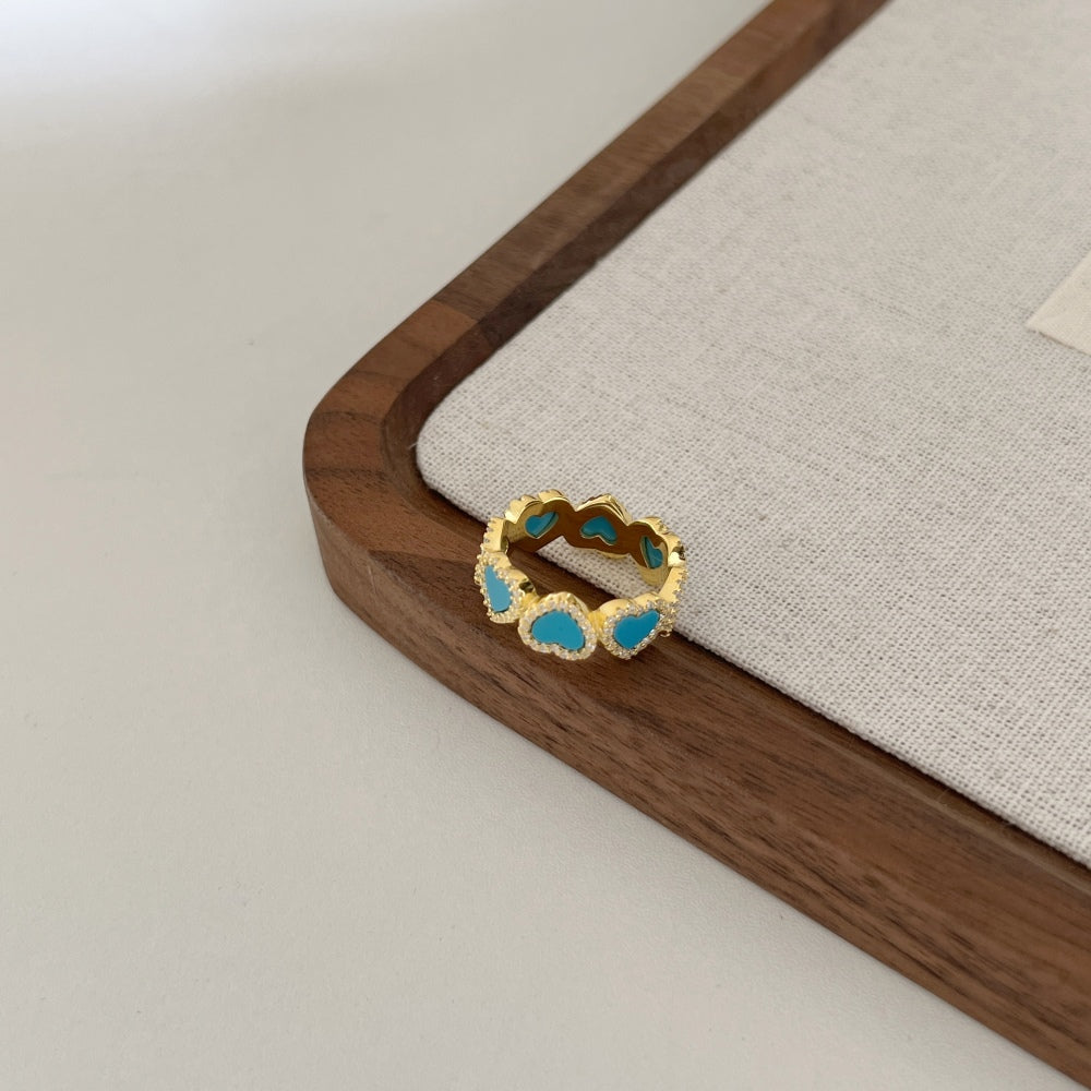 Blue Turquoise Heart Pattern Ring