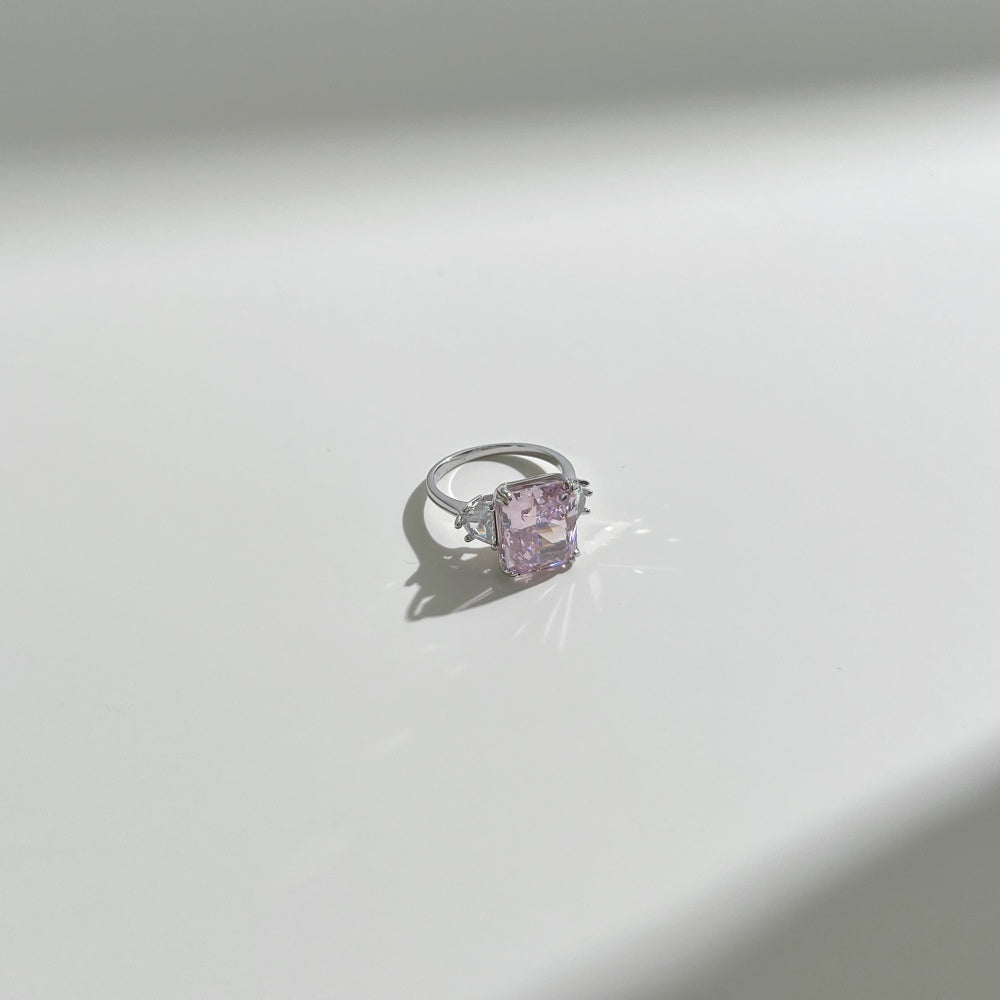 Extra Large Pink Gemstone Silver Ring