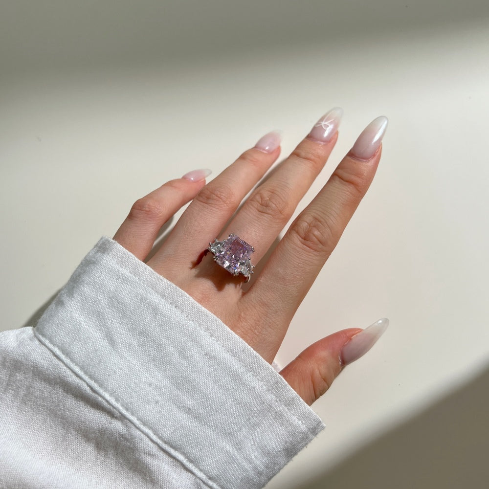 Extra Large Pink Gemstone Silver Ring