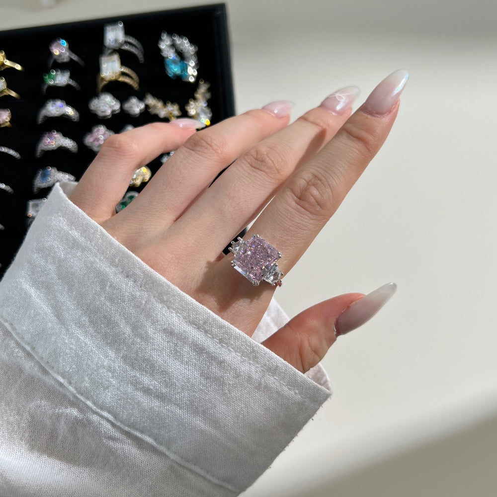 Extra Large Pink Gemstone Silver Ring