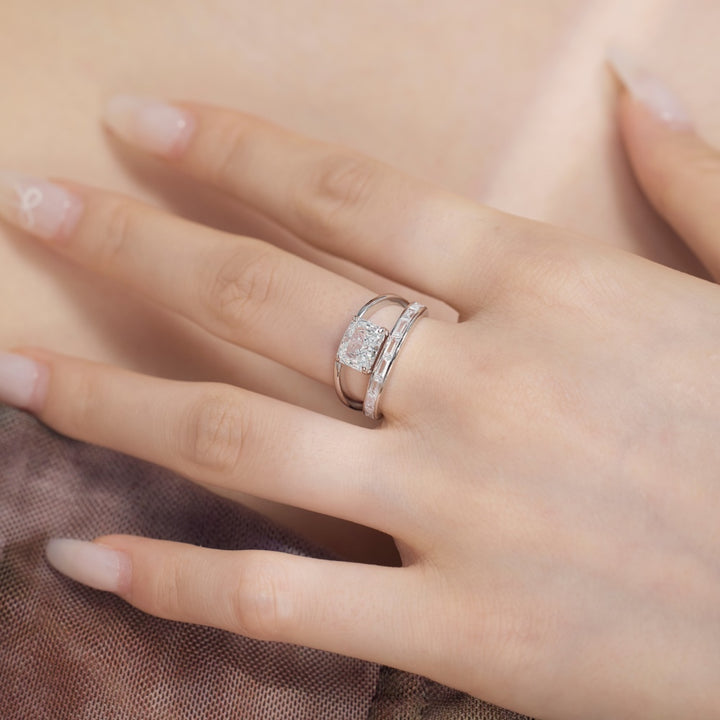Framed Rectangular Cut Gem Silver Ring