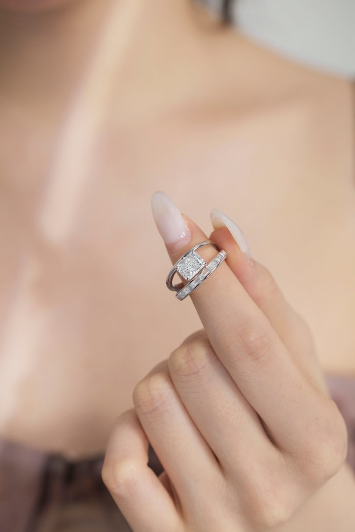 Framed Rectangular Cut Gem Silver Ring