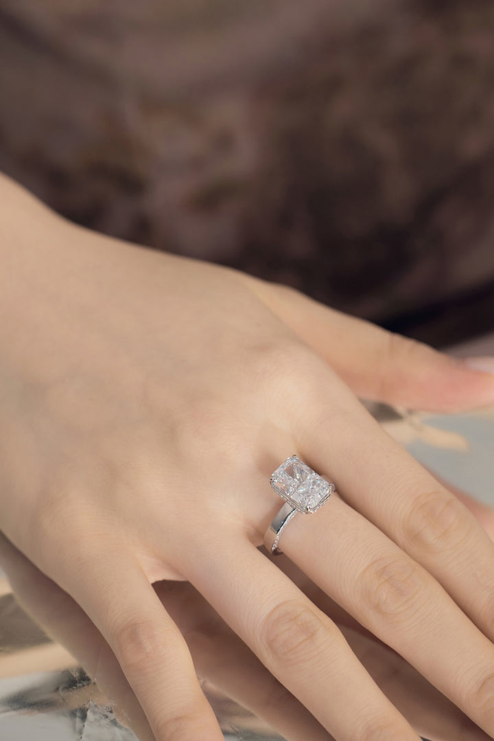Rectangular Gem with Unique Band Silver Ring
