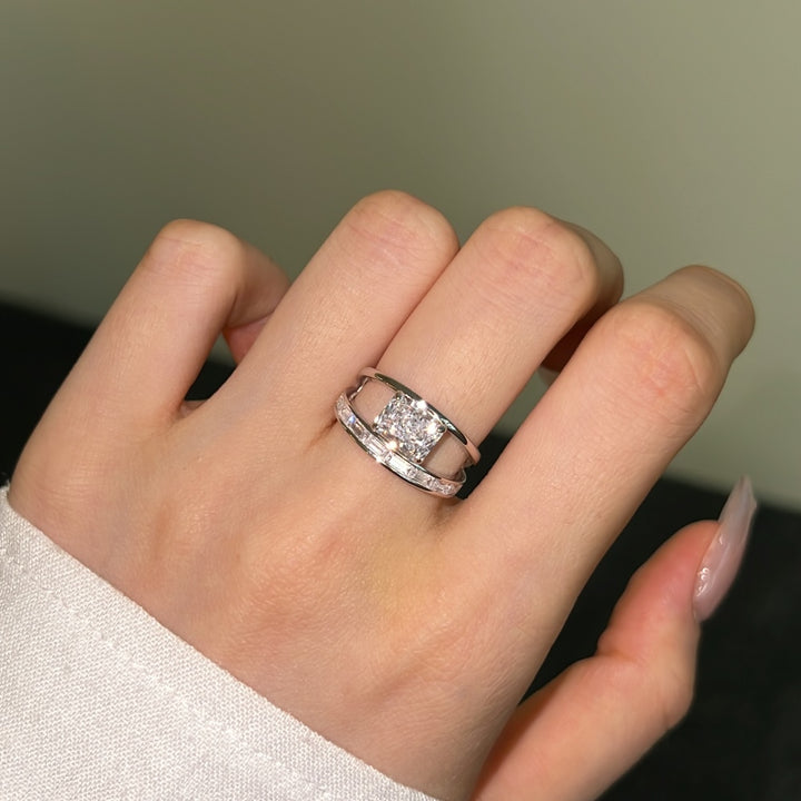 Framed Rectangular Cut Gem Silver Ring