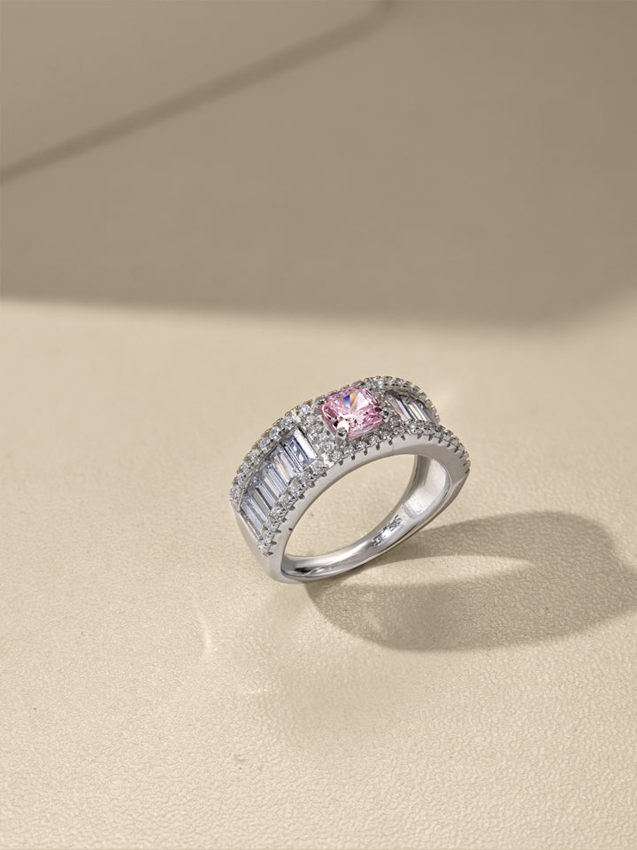 Bold Silver Pink Gem Ring