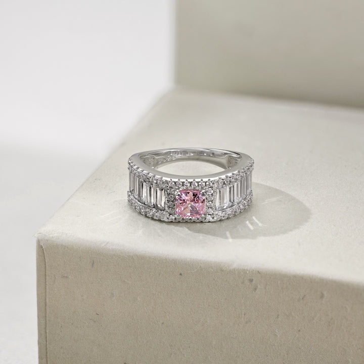 Bold Silver Pink Gem Ring