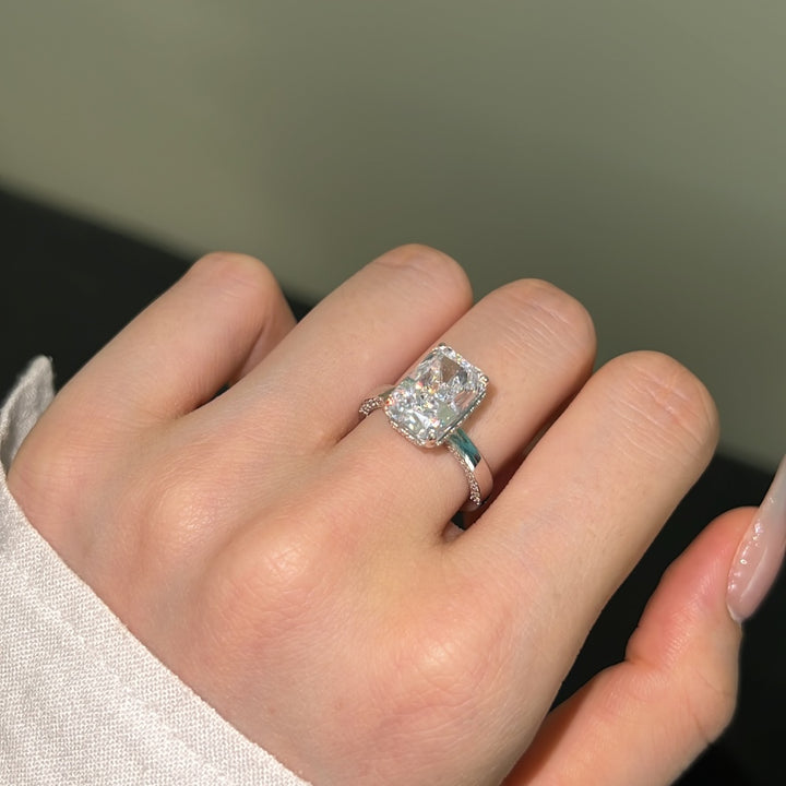Rectangular Gem with Unique Band Silver Ring