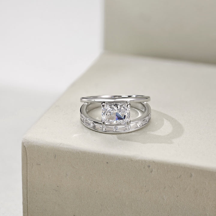 Framed Rectangular Cut Gem Silver Ring