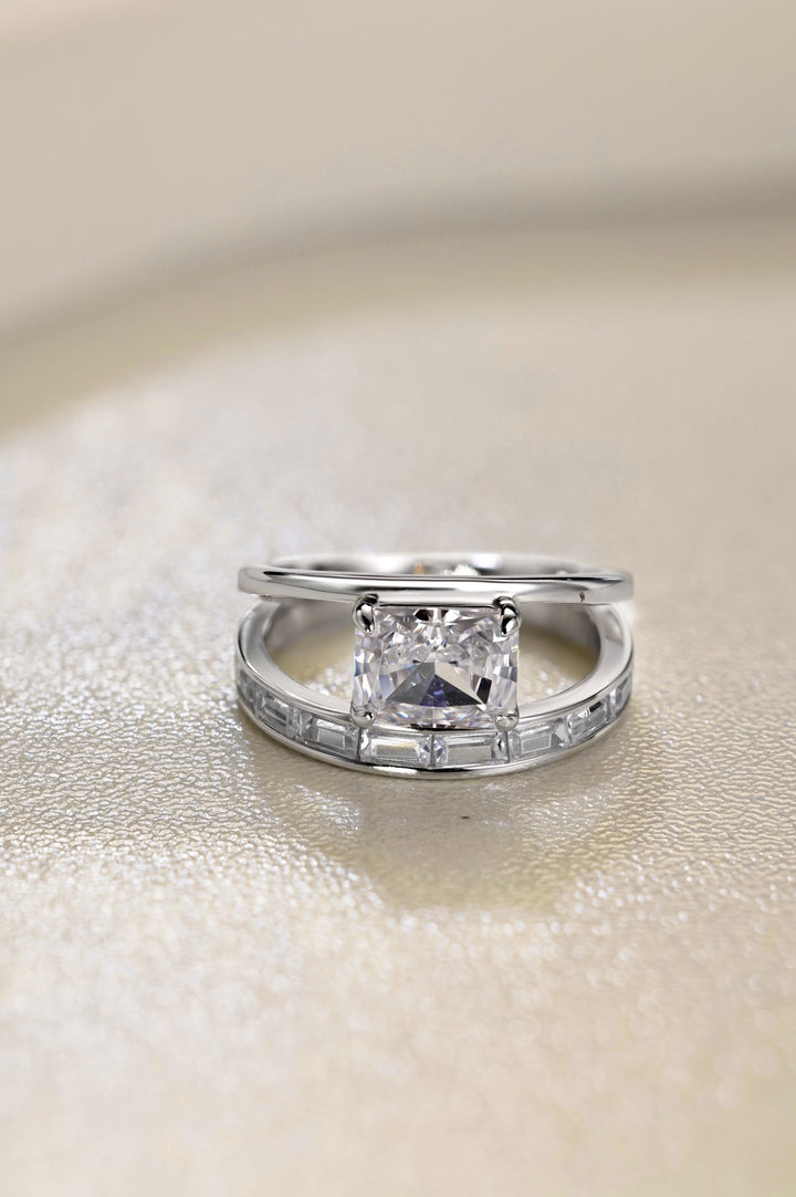 Framed Rectangular Cut Gem Silver Ring