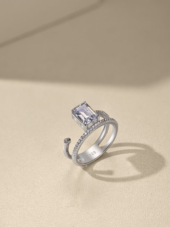 Rectangular Cut Stone Silver Spiral Ring