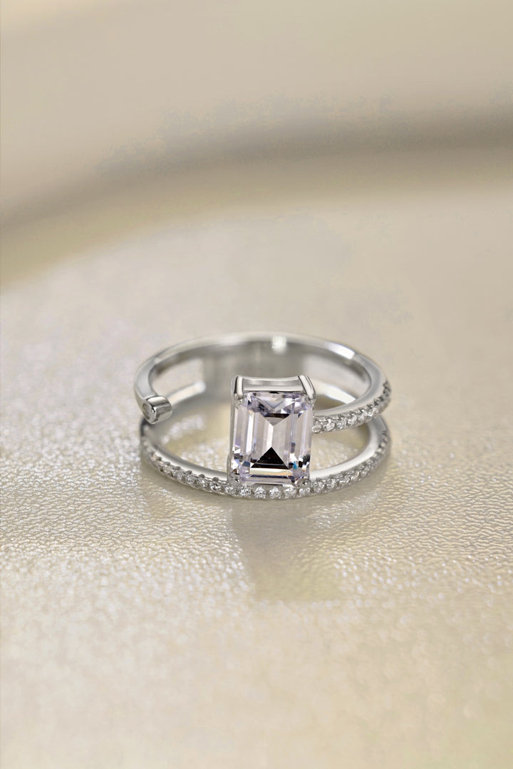 Rectangular Cut Stone Silver Spiral Ring