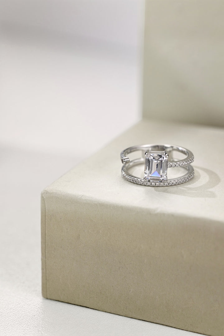 Rectangular Cut Stone Silver Spiral Ring