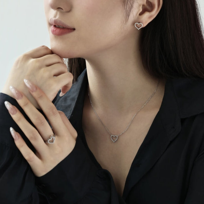 Open Heart Silver Jewelry Set
