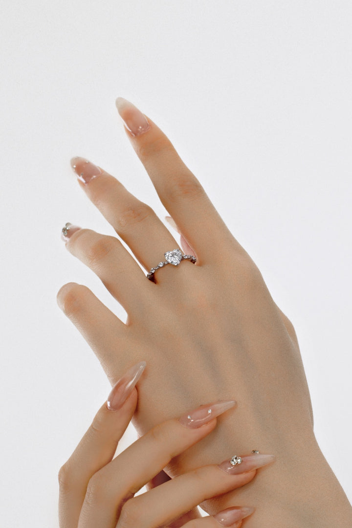 Striking Beaded Heart Gem Silver Ring