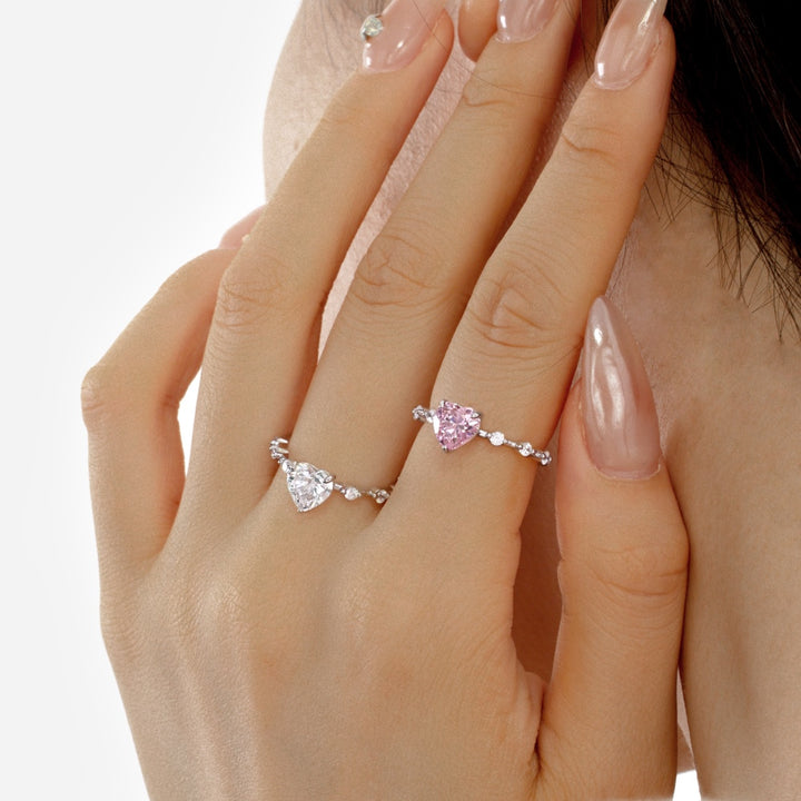 Striking Beaded Heart Gem Silver Ring