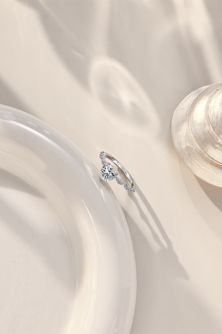Striking Beaded Heart Gem Silver Ring