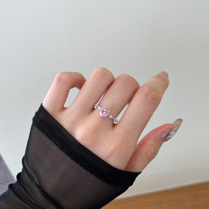 Striking Beaded Heart Gem Silver Ring