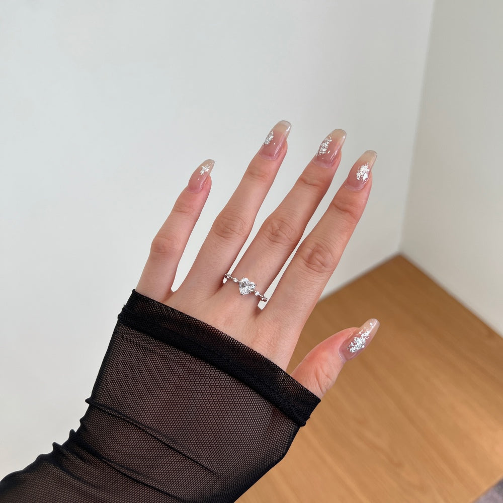 Striking Beaded Heart Gem Silver Ring