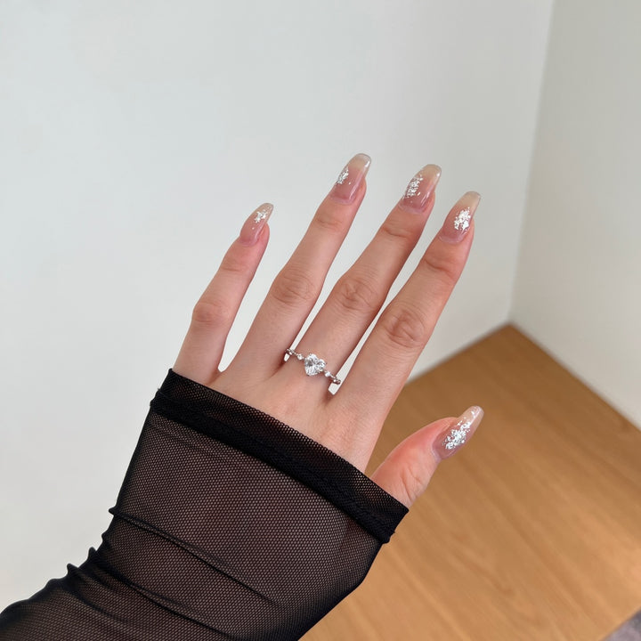 Striking Beaded Heart Gem Silver Ring