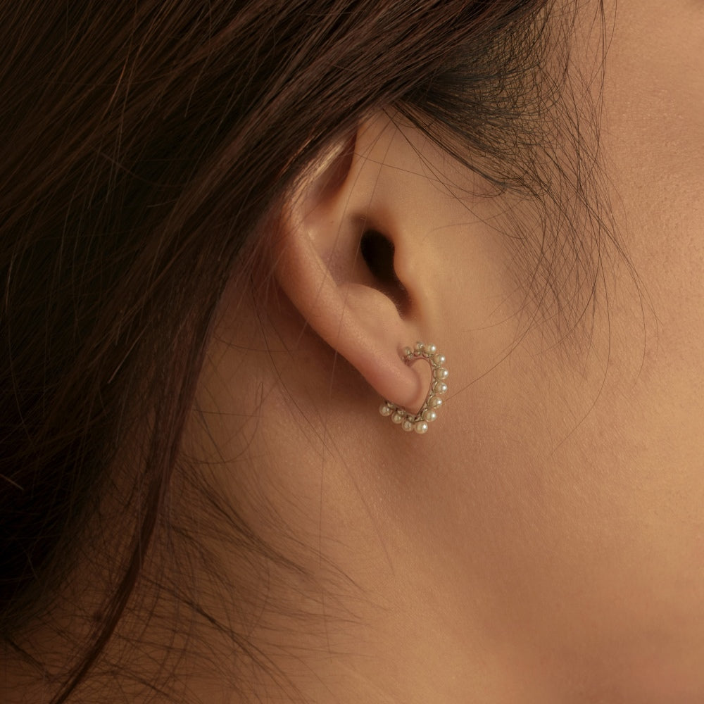 Silver & Pearl Heart Earrings