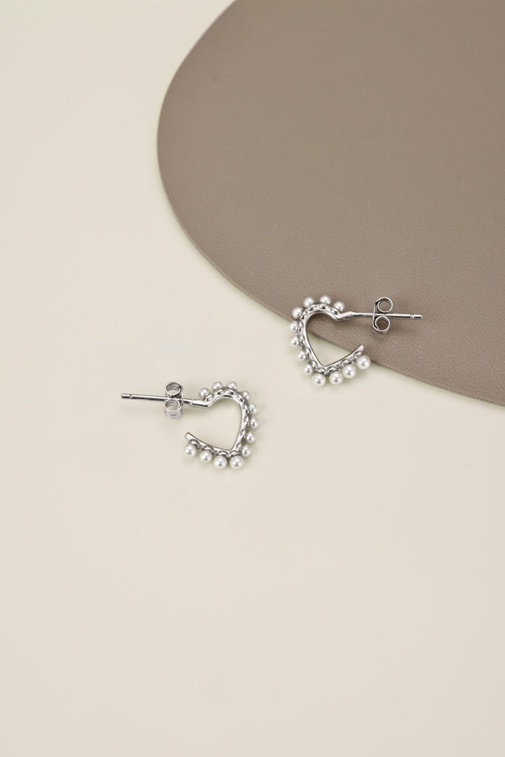 Silver & Pearl Heart Earrings