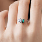 Heart & Emerald Cut Gems Chain Ring