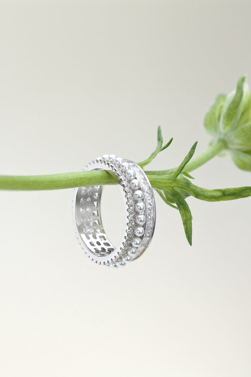 Triple Style Zirconium & Shell Pearl Ring