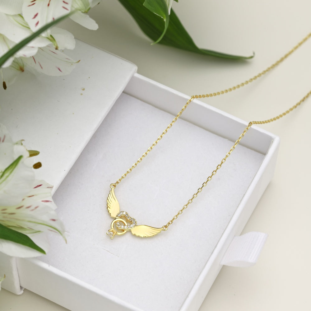 Dangling Ring Angelic Love Gold Necklace