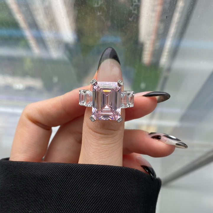 Grand Pink Rectangular Stone Silver Ring