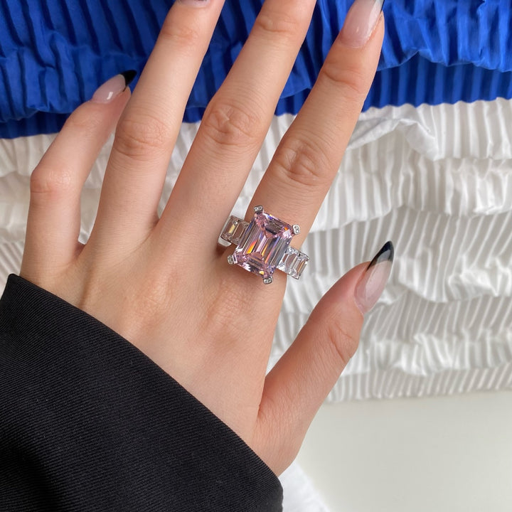 Grand Pink Rectangular Stone Silver Ring